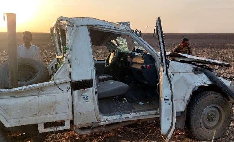 حادث مروري بمنطقة الشواك يؤدي الي انقلاب عربة قائد كتيبة البراء المصباح أبوزيد